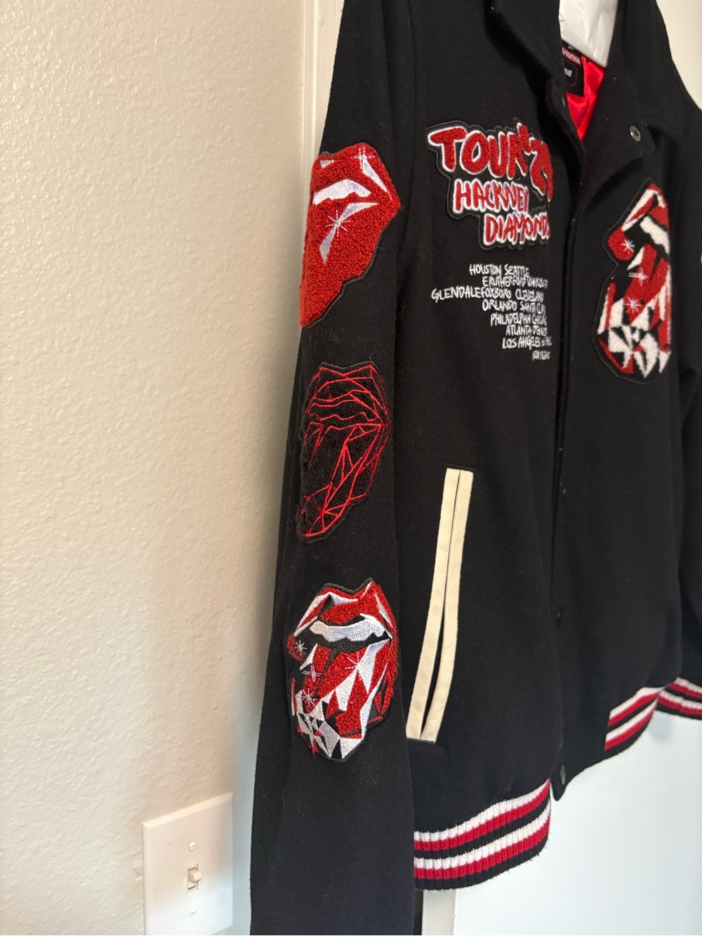 Rolling Stones Limited Edition Black Tour '24 Embroidered Varsity Jacket - Picture 2 of 8